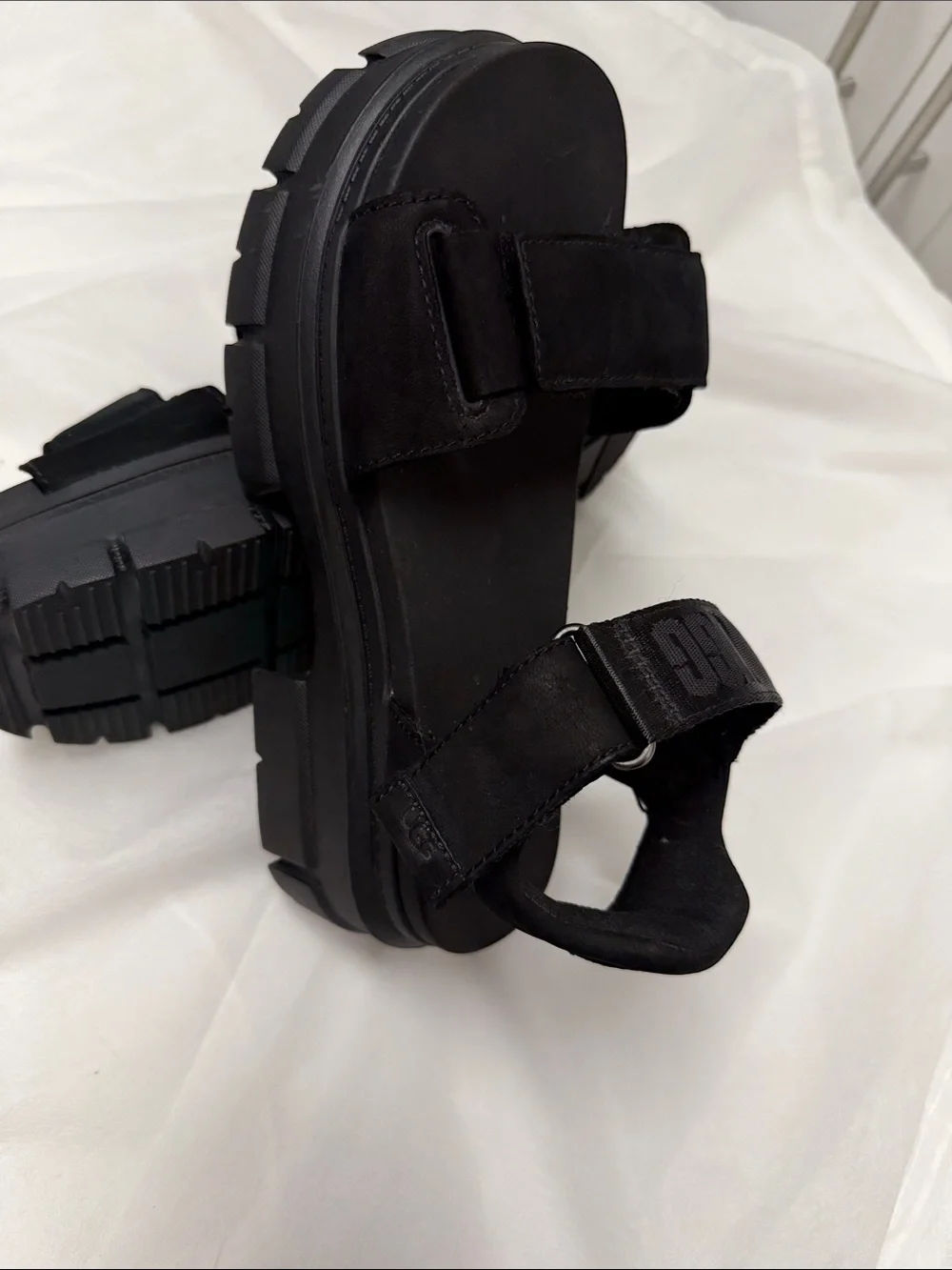 UGG Black Chunky Platform Velcro Sandals